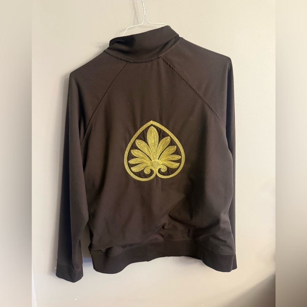 Athleta Lotus Yoga Full Zip Jacket – Black Gold Embroidery – Women’s M Vintage
